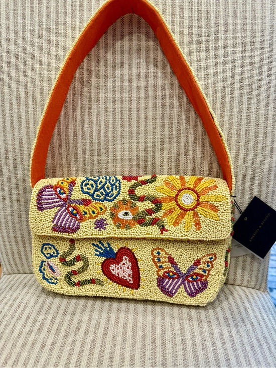 America & Beyond Handbags - New Release America & Beyond Whimsical Beaded Yellow Floral, Heart Butterfly Bag